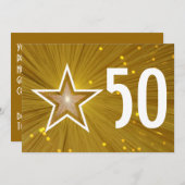 Gold Star '50'-verjaardagsuitnodiging Kaart (Voorkant / Achterkant)