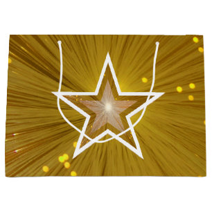 Gold Star-afdruk, witte tas, groot Large Cadeautasje