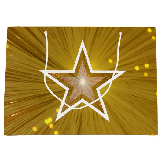 Gold Star-afdruk, witte tas, groot Large Cadeautasje (Voorkant)