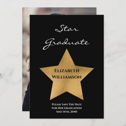 Gold Star-Afstuderen sparen de datum Save The Date (Voorkant / Achterkant)