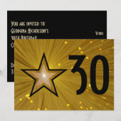 Gold Star 'Age' verjaardagsuitnodiging zwart terug Kaart (Voorkant / Achterkant)