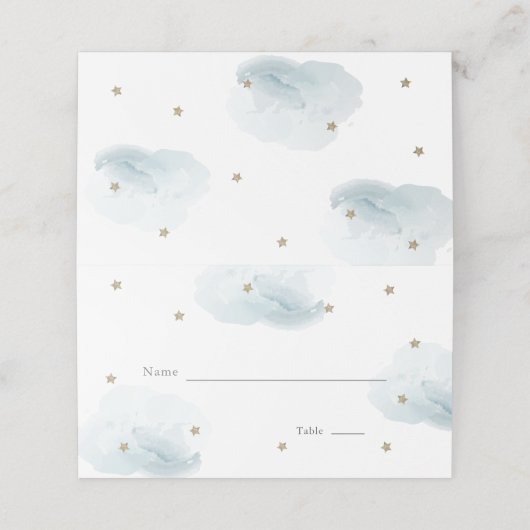 Gold Star & Blue Cloud Baby shower Plaatskaartje (Buitenkant ongevouwen)