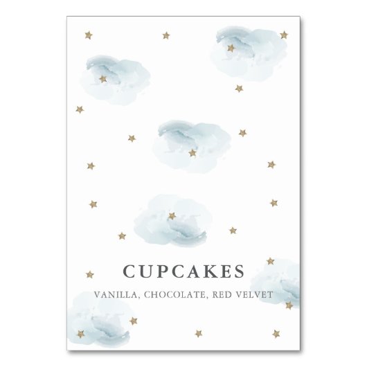 Gold Star & Blue Cloud Baby shower Place Card Kaart (Voorkant)