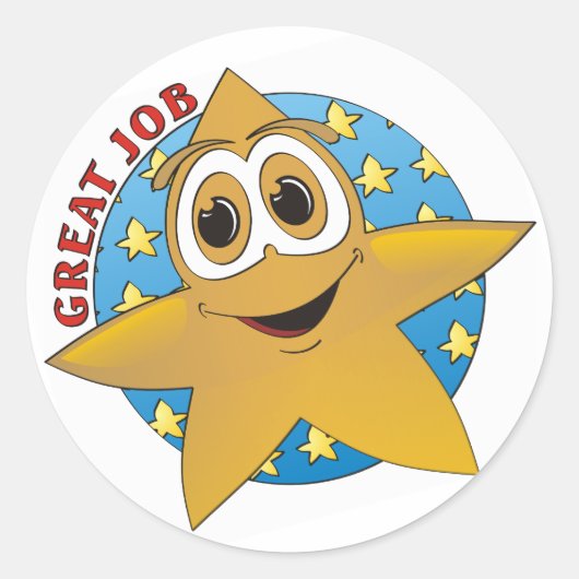 Gold Star Cartoon Ronde Sticker (Voorkant)