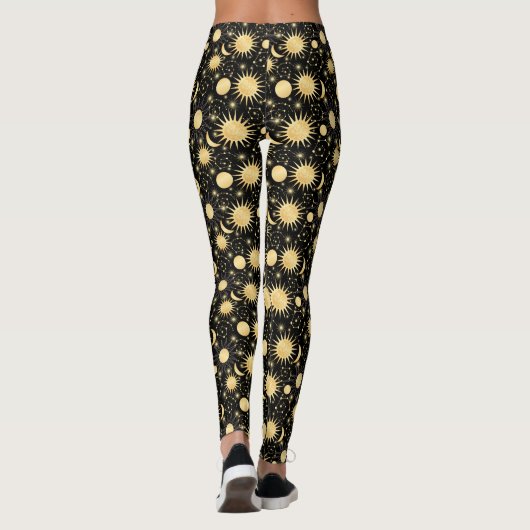 Gold Star Celestial Sun Moon Astrology Pattern Leggings (Achterkant)