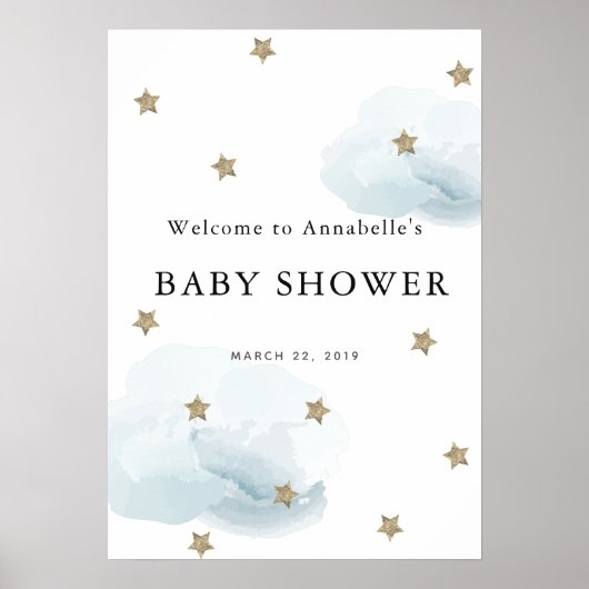 Gold Star & Cloud Twinkle Baby shower Welkomstbord Poster (Voorkant)