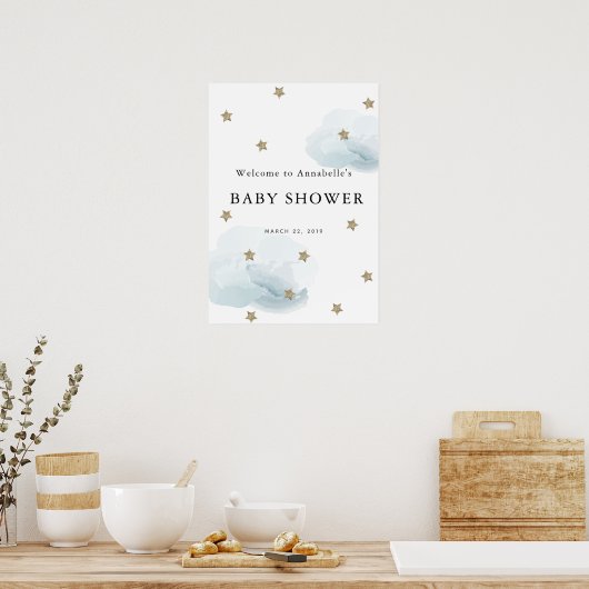 Gold Star & Cloud Twinkle Baby shower Welkomstbord Poster (Keuken)
