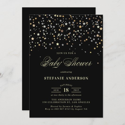 Gold Star Confetti Baby shower Kaart (Voorkant / Achterkant)