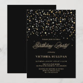 Gold Star Confetti Birthday Party Invitation Kaart (Voorkant / Achterkant)