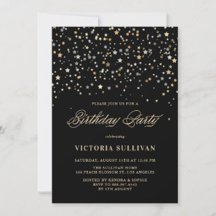 Gold Star Confetti Birthday Party Invitation Kaart