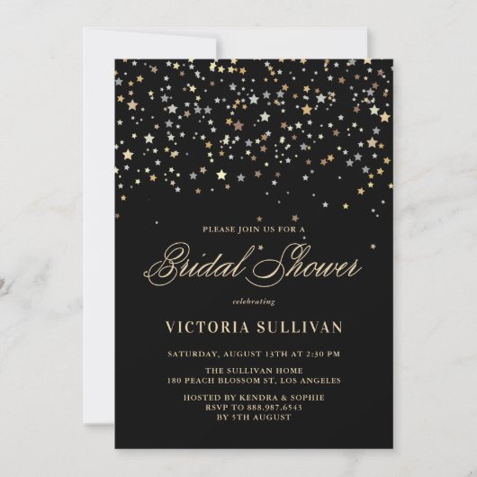 Gold Star Confetti Bridal Showuitnodiging Kaart (Voorkant)