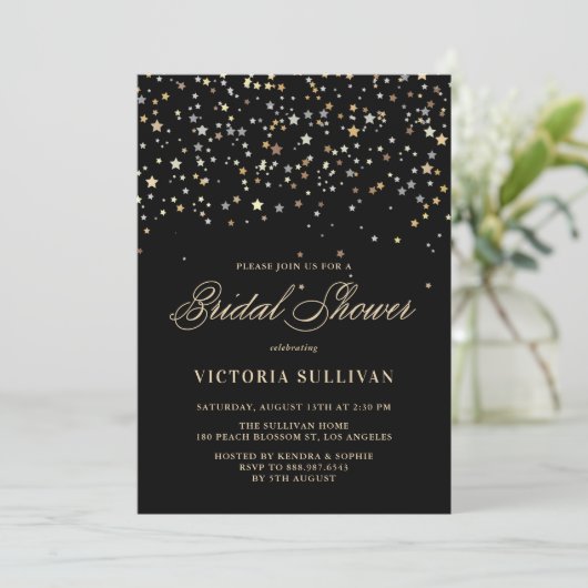 Gold Star Confetti Bridal Showuitnodiging Kaart (Staand voorkant)