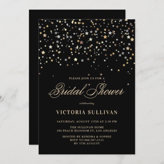 Gold Star Confetti Bridal Showuitnodiging Kaart (Voorkant / Achterkant)