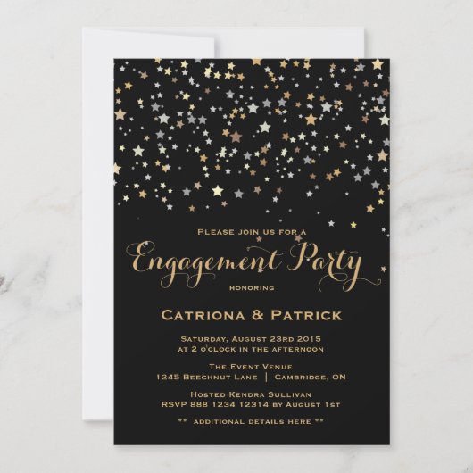 Gold Star Confetti Engagement Party - Uitnodiging (Voorkant)