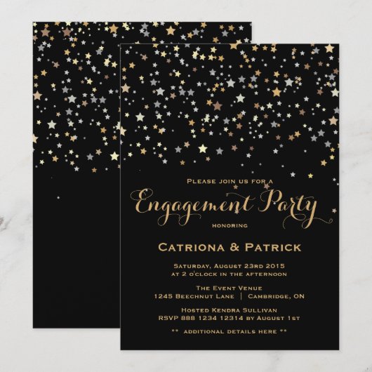 Gold Star Confetti Engagement Party - Uitnodiging (Voorkant / Achterkant)