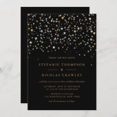 Gold Star Confetti Modern Wedding Invitation Kaart (Voorkant / Achterkant)