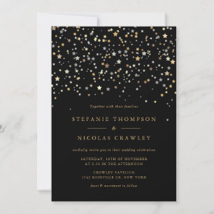 Gold Star Confetti Modern Wedding Invitation Kaart
