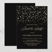 Gold Star Confetti Sweet Sixteen Feestuitnodiging Kaart (Voorkant / Achterkant)