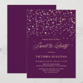 Gold Star Confetti Sweet Sixteen Feestuitnodiging Kaart (Voorkant / Achterkant)