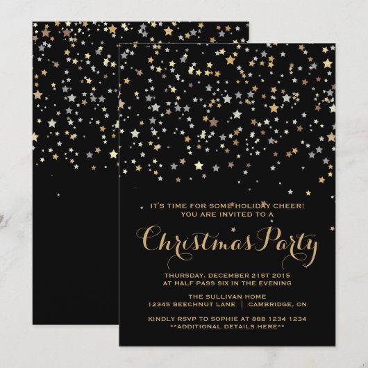 Gold Star Confetti - Uitnodiging voor kerstfeestda (Voorkant / Achterkant)