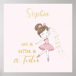 Gold Star Dust Cute Pink Ballerina Nursery Folie Afdrukken