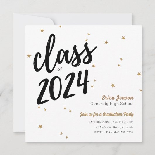 Gold Star Eenvoudige Graduation Party Uitnodiging (Voorkant)