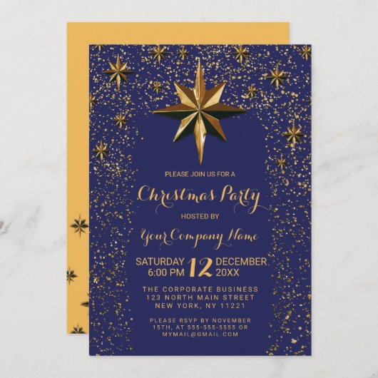 Gold Star Glitter Confetti Corporate Kerstmis Kaart (Voorkant / Achterkant)
