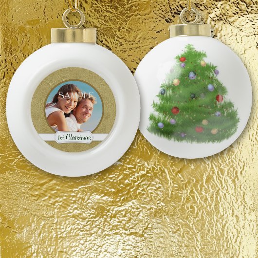 Gold Star Glitter Eerste Kerstmis Sjabloon Keramische Bal Ornament