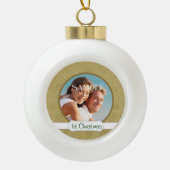 Gold Star Glitter Eerste Kerstmis Sjabloon Keramische Bal Ornament (Voorkant)
