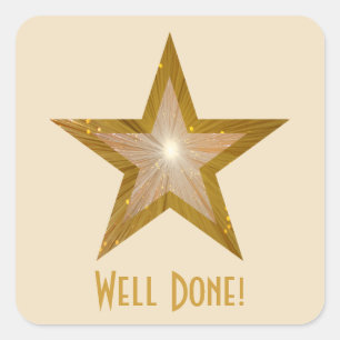 Gold Star 'Goed gedaan', vierkante sticker crème