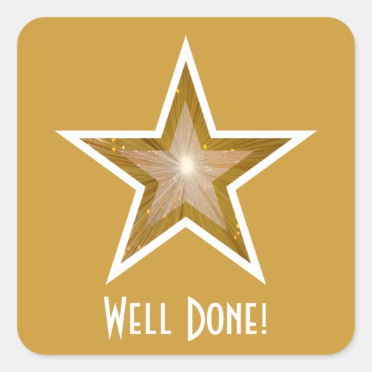 Gold Star 'Goed gedaan' vierkante sticker geel (Voorkant)