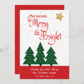 Gold Star Green Tree Wees vrolijk helder script ee Feestdagenkaart (Voorkant / Achterkant)