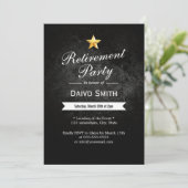 Gold Star Grunge Dark Retirement Party Invitations Kaart (Staand voorkant)