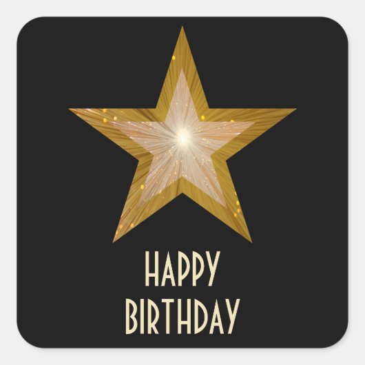 Gold Star 'Happy Birthday' pleister zwart Vierkante Sticker (Voorkant)