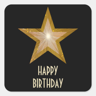 Gold Star 'Happy Birthday' pleister zwart Vierkante Sticker