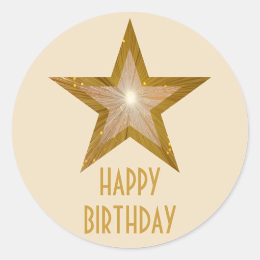Gold Star 'Happy Birthday' ronde sticker (Voorkant)