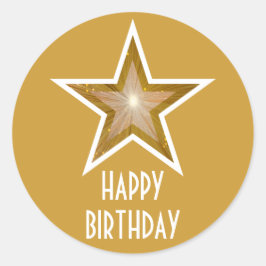 Gold Star 'Happy Birthday' ronde sticker geel