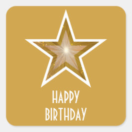 Gold Star 'Happy Birthday' vierkante sticker geel
