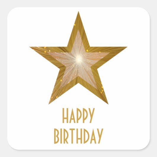 Gold Star 'Happy Birthday' vierkante sticker wit (Voorkant)