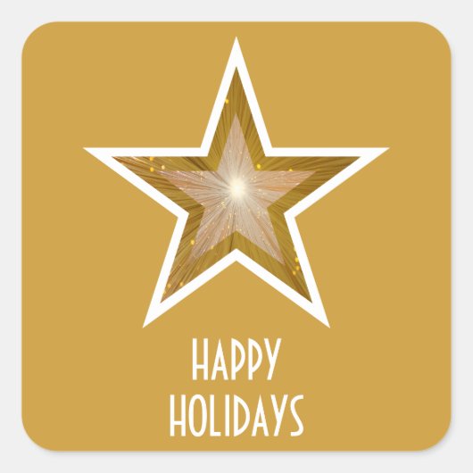 Gold Star 'Happy Holidays' vierkant sticker geel (Voorkant)