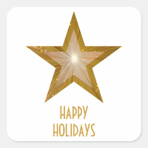 Gold Star Happy Holidays vierkant sticker wit