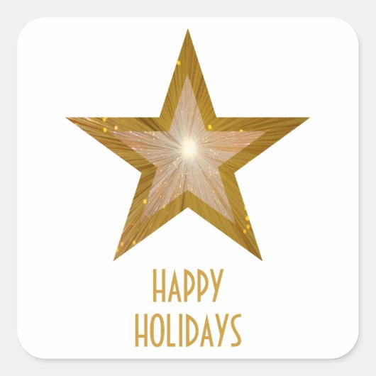 Gold Star Happy Holidays vierkant sticker wit (Voorkant)