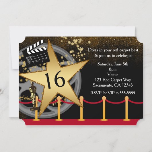 Gold Star Hollywood Red Carpet Party Uitnodigingen (Achterkant)