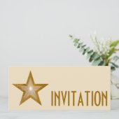 Gold Star 'INVITATION' crème lang Kaart (Staand voorkant)