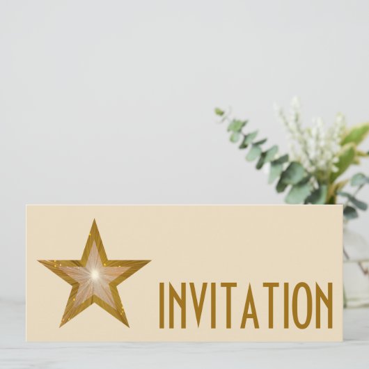 Gold Star 'INVITATION' crème lang Kaart (Staand voorkant)