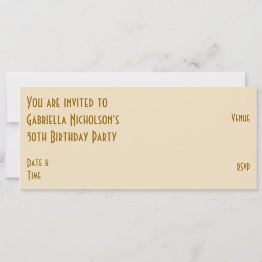 Gold Star 'INVITATION' crème lang Kaart (Achterkant)