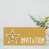 Gold Star 'INVITATION' goud lang Kaart (Staand voorkant)