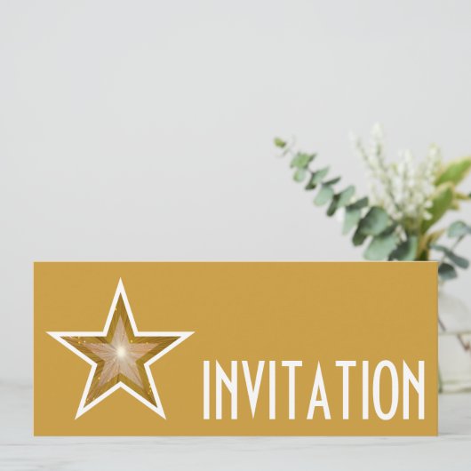Gold Star 'INVITATION' goud lang Kaart (Staand voorkant)