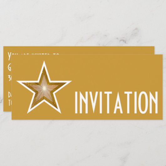 Gold Star 'INVITATION' goud lang Kaart (Voorkant / Achterkant)