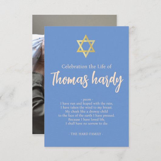 Gold Star Jewish Memorial Funeral Photo-script Bedankkaart (Voorkant / Achterkant)